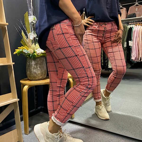 Jewelly jeans check pants rood