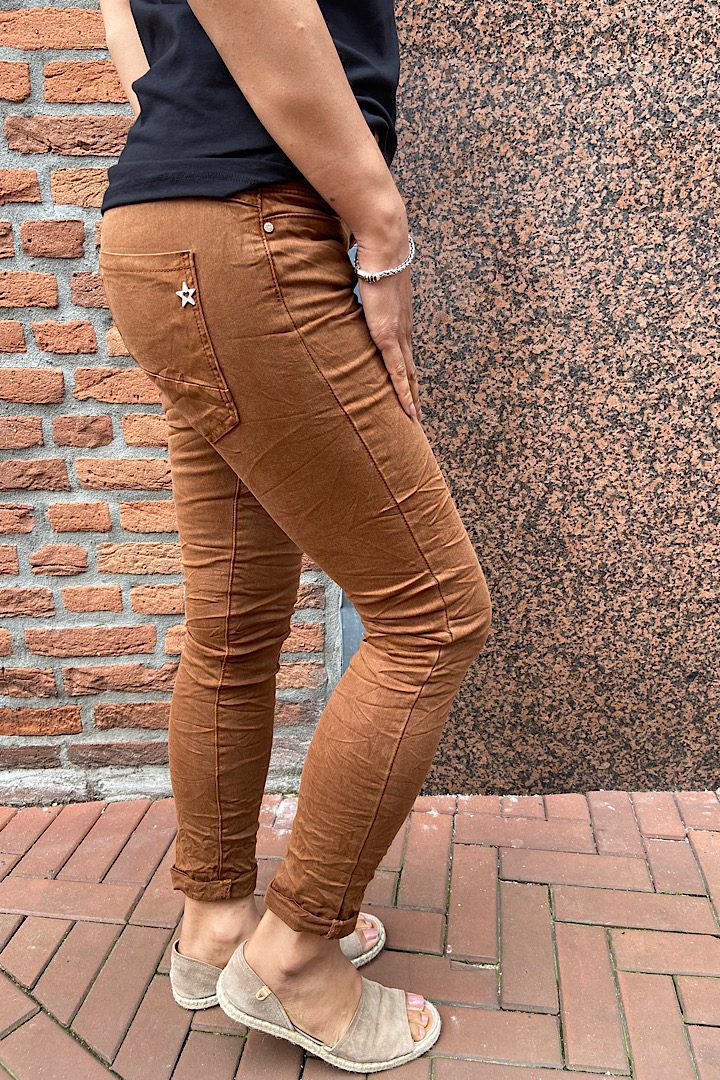 Jewelly high waist jeans roestbruin