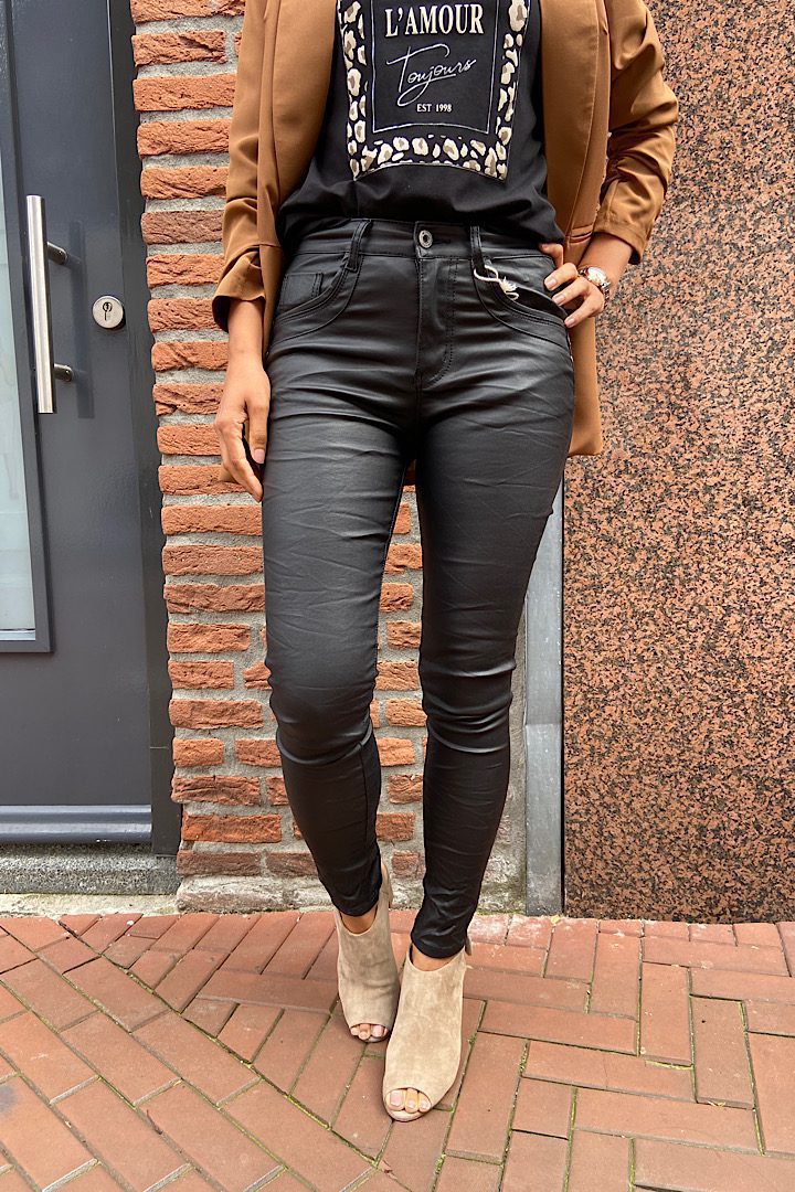 Jewelly leatherlook high waist met ritssluiting zwart