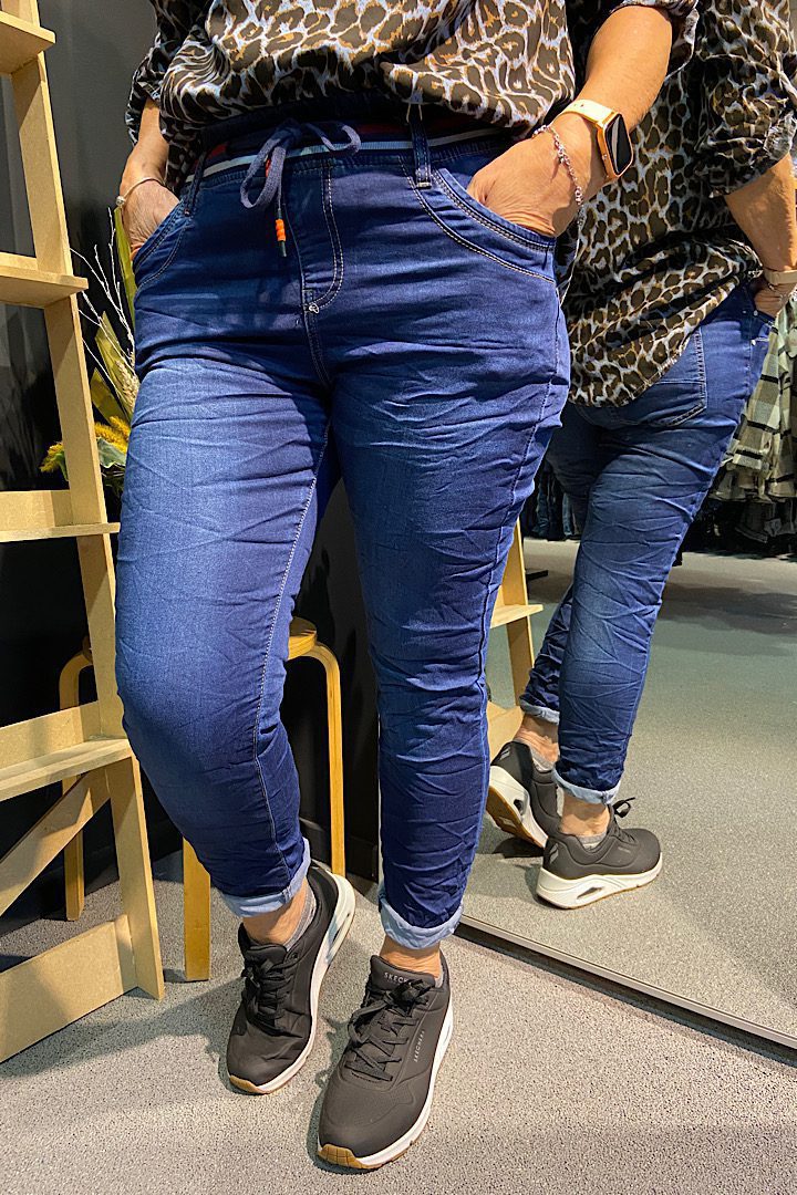 Karostar jog jeans met kordje donker blauw