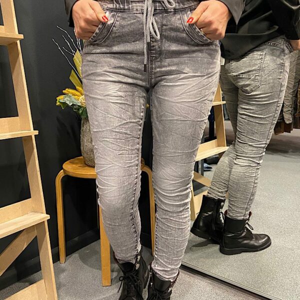 Jewelly jogging jeans met koord grijs