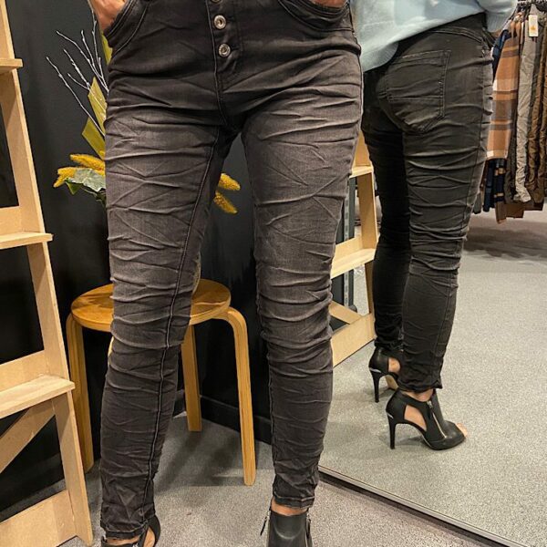 Jewelly jeans knopensluiting zwart/grijs