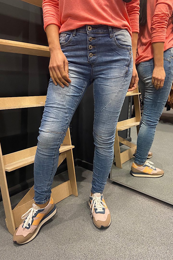 Jewelly Jeans knopensluiting met rits detail  blauw