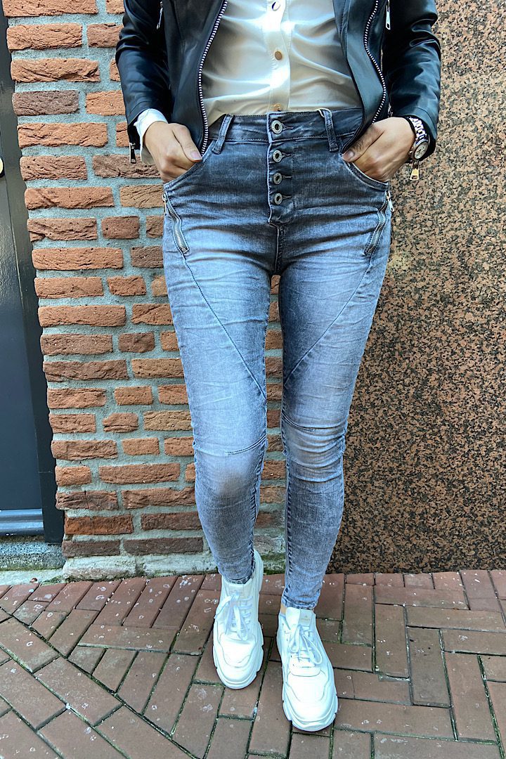 Jewelly Jeans knopensluiting met rits detail grijs