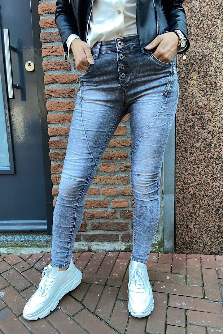 Jewelly Jeans knopensluiting met rits detail grijs