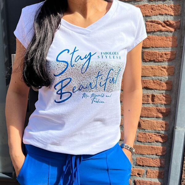 T-Shirt stay beautiful wit/blauw