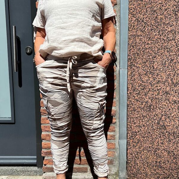 Cargo comfy stretchbroek camouflage beige