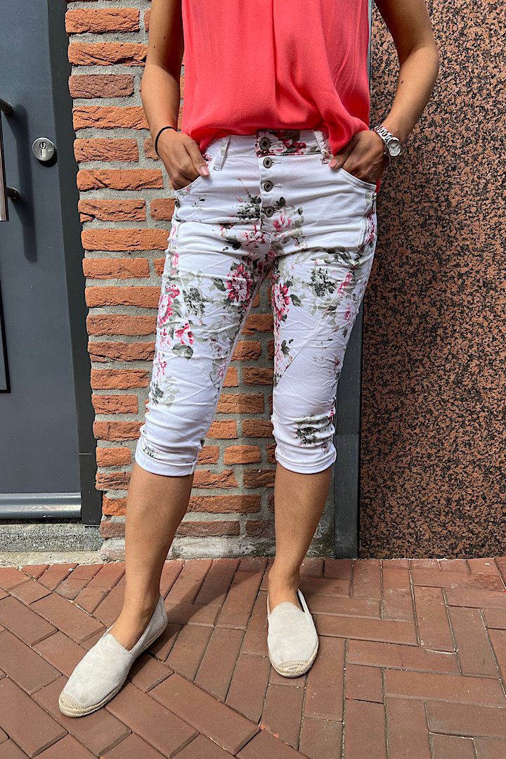 jewelly jeans capri met bloemenprint wit