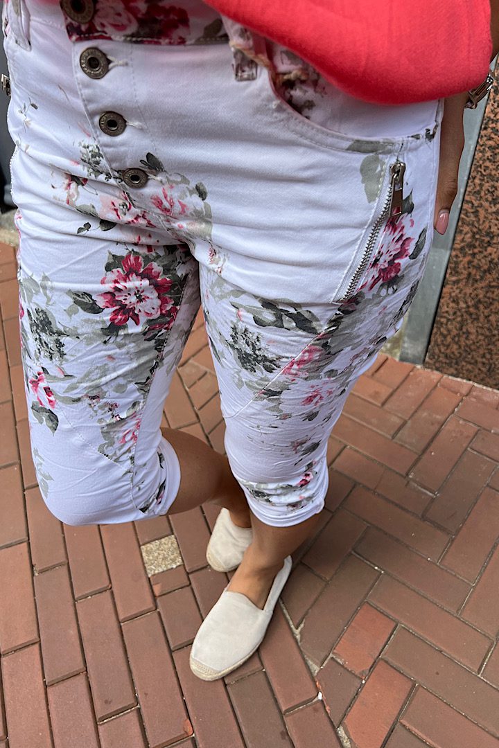 jewelly jeans capri met bloemenprint wit