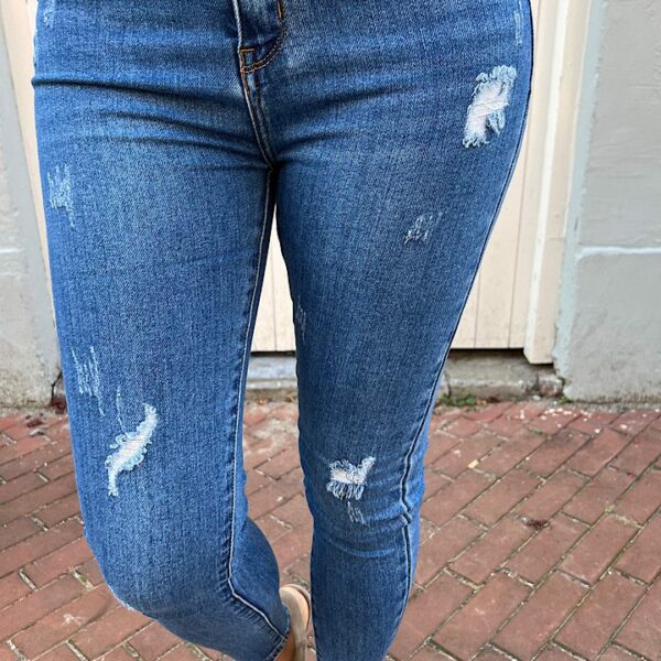 VS Miss high waist jeans met slijtage blauw