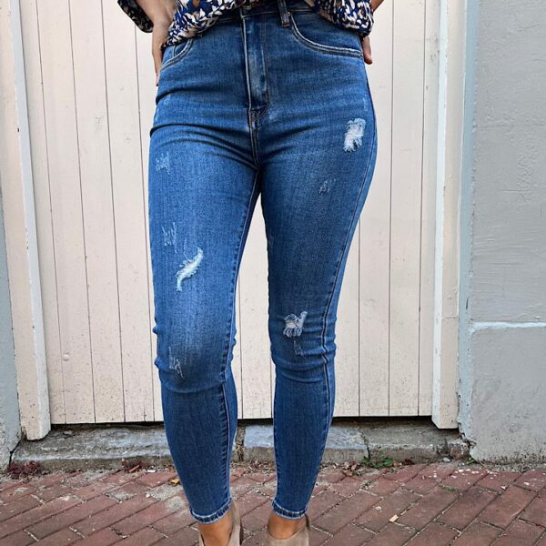 VS Miss high waist jeans met slijtage blauw