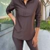 Musthave Treavelstof blouse choco-bruin