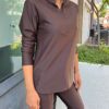 Musthave Treavelstof blouse choco-bruin