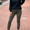 Rib comfy stretchbroek met bies legergroen