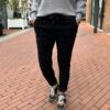 Rib comfy stretchbroek met bies zwart