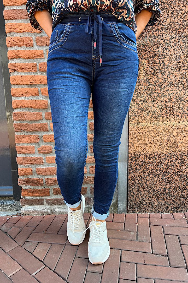 Jewelly jogging jeans met koord donkerblauw