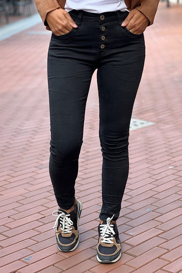 Jewelly high waist jeans met knopensluiting zwart