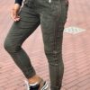 Rib comfy stretchbroek met bies legergroen