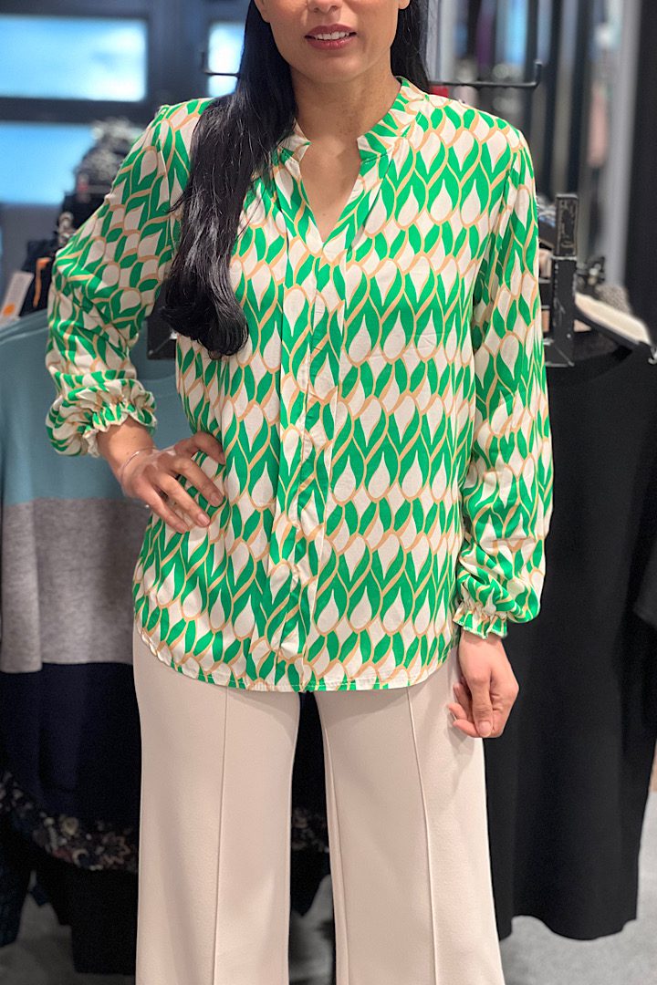 Musthave V-hals print blouse groen/beige
