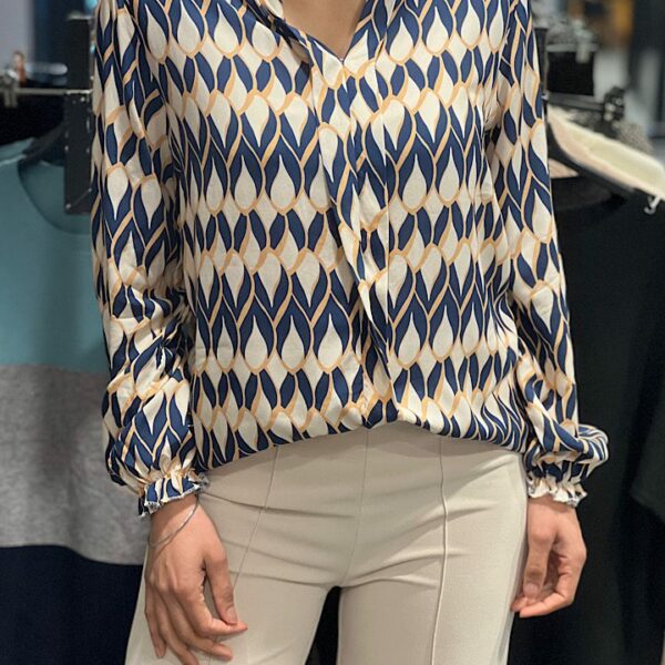 Musthave V-hals print blouse blauw/beige