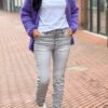 Karostar high waist jeans met knopensluiting lichtgrijs