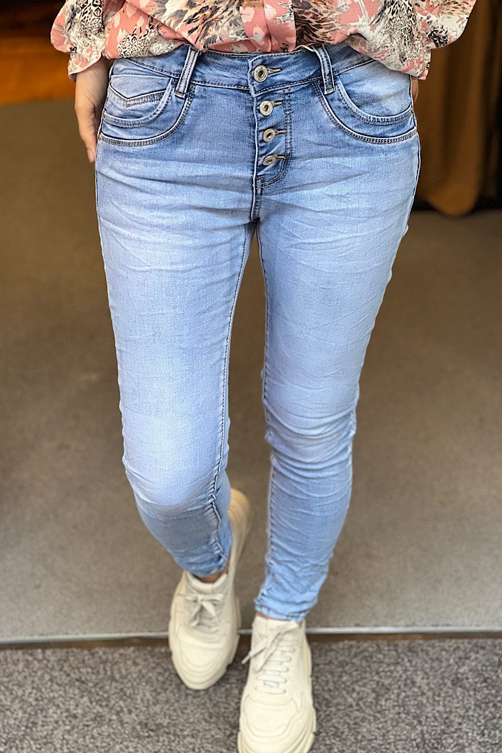 Jewelly jeans met knoopsluiting lichtblauw