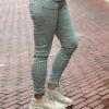 Jewelly high waist jeans met knopensluiting lichtgroen