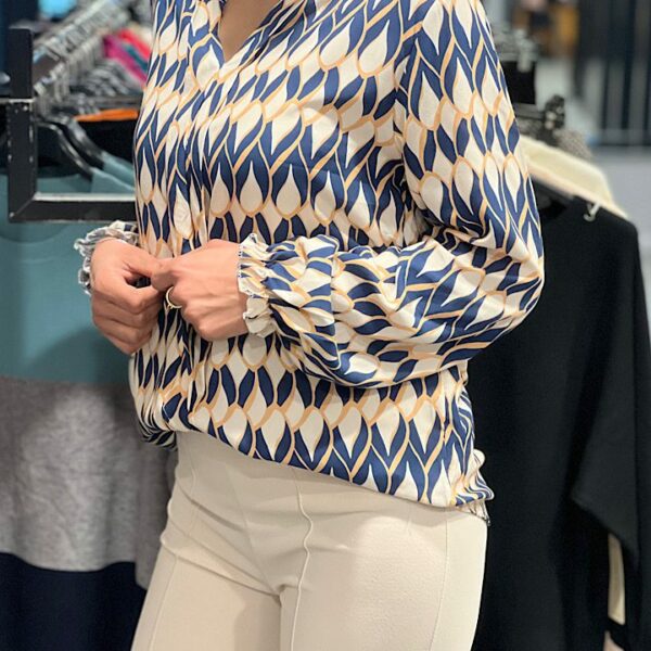 Musthave V-hals print blouse blauw/beige