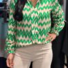 Musthave V-hals print blouse groen/beige