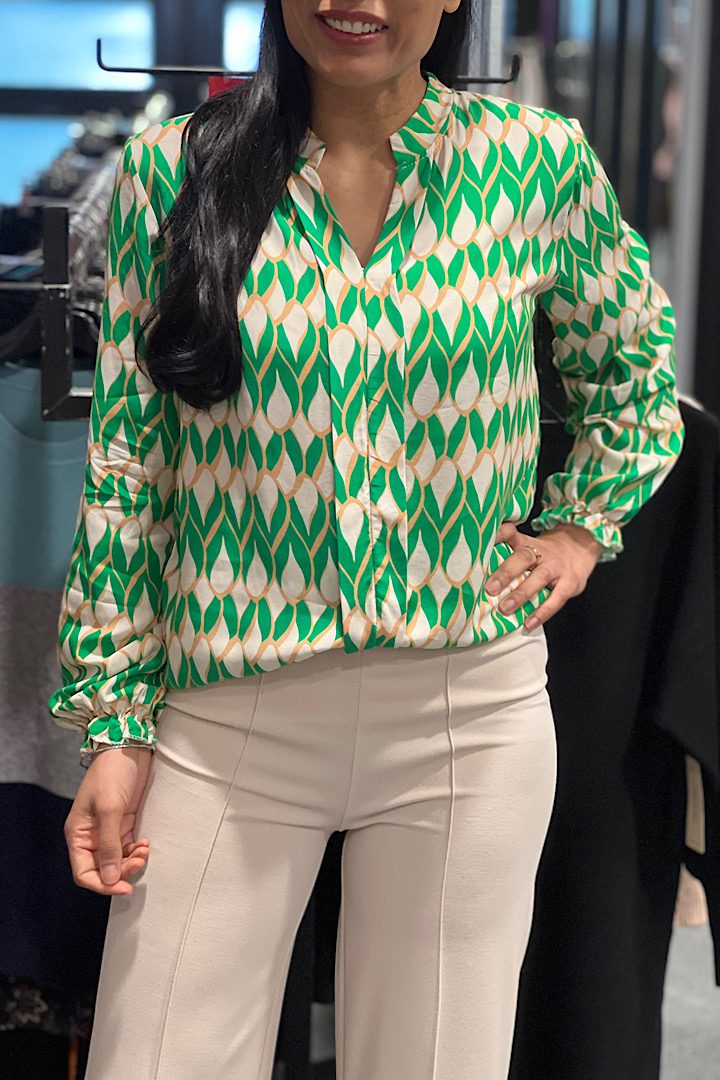 Musthave V-hals print blouse groen/beige