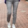 Karostar high waist jeans met knopensluiting lichtgrijs