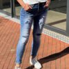 Jewelly high waist jeans gaten met patchwork blauw