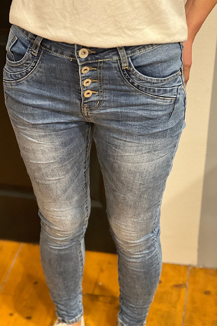 Jewelly high waist jeans met knopensluiting blauw