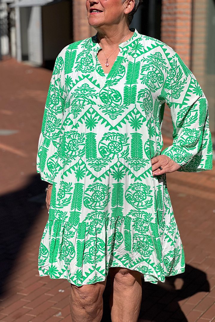 Ibiza Boho jurk groen/wit