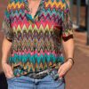 Travelstof blouse korte mouwen met zigzag multicolor