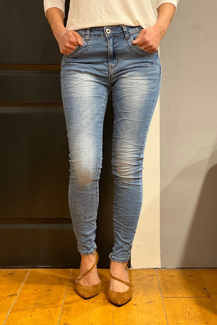 Jewelly high waist jeans met ritssluiting blauw