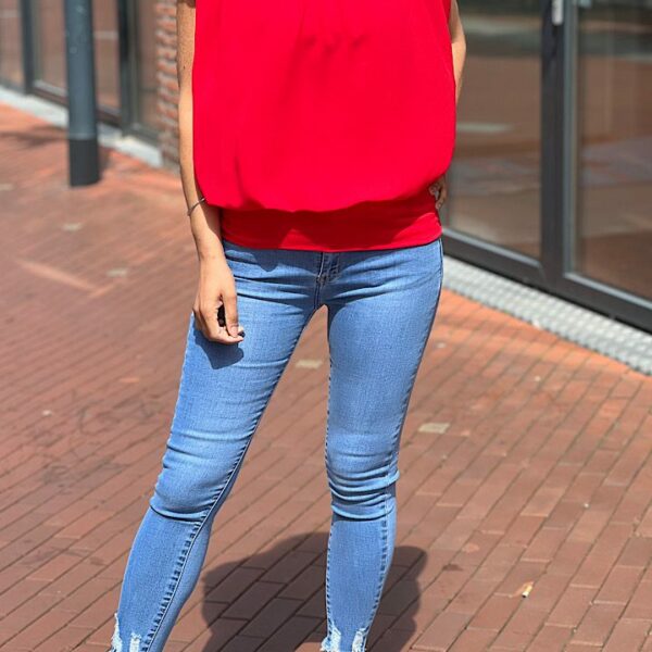 Ballon top met korte mouwen rood