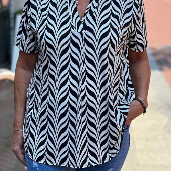 Travelstof blouse Made By Italy wings zwart/wit