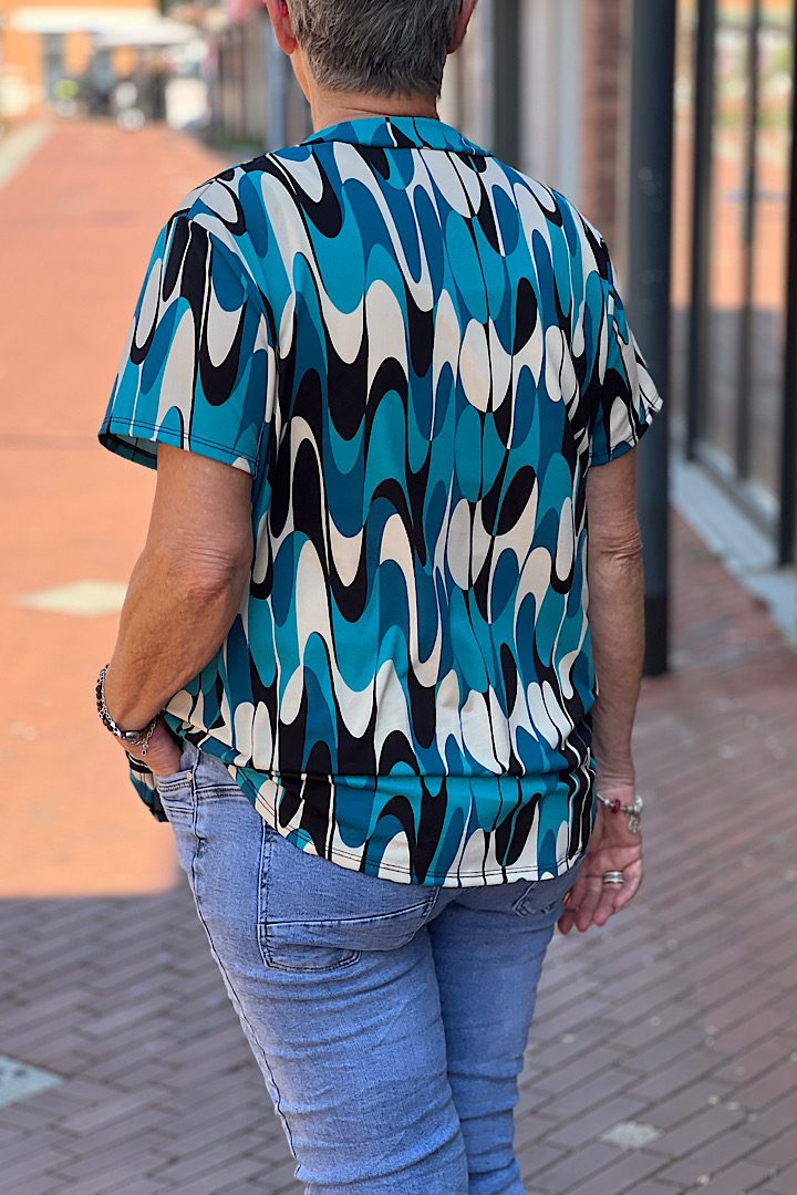 Travelstof blouse korte mouwen petrol