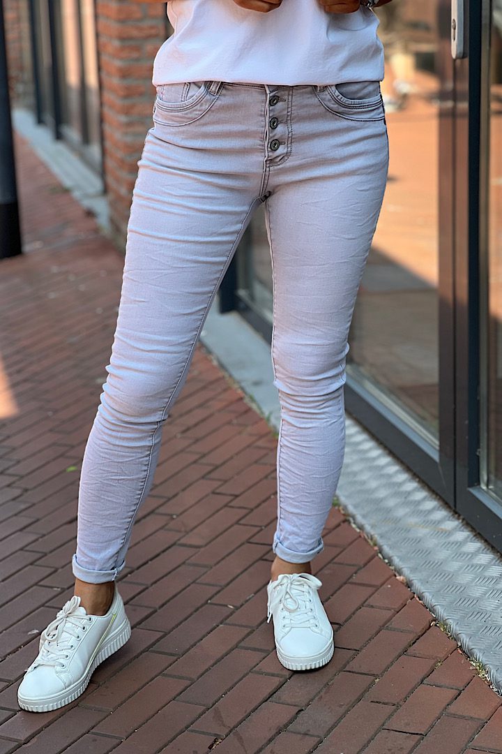 Jewelly high waist jeans met knopensluiting licht-grijs