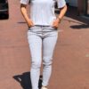 Jewelly high waist jeans met knopensluiting licht-grijs