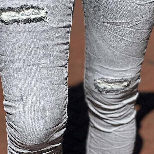Jewelly high waist jeans knopensluiting met Lovertjes details licht-grijs
