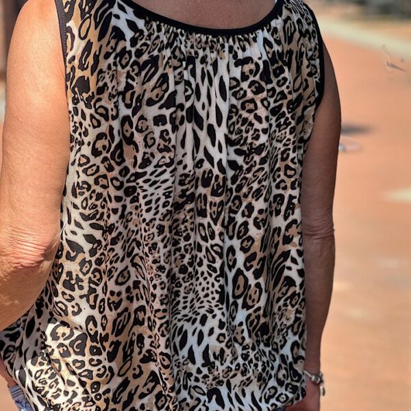 Mouwloos top met tijgerprint zwart/beige