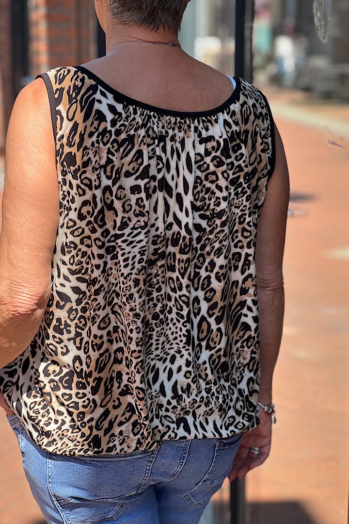 Mouwloos top met tijgerprint zwart/beige