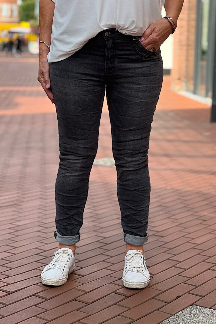 Karostar high waist jeans met ritssluiting donkergrijs