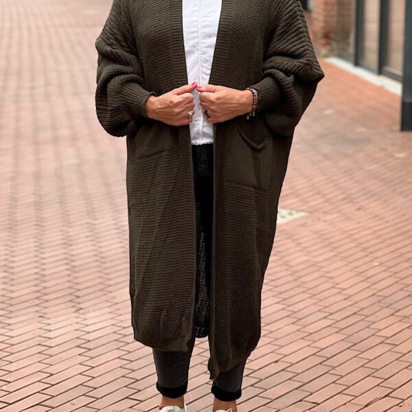 Maxi Grof gebreid vest kakigroen