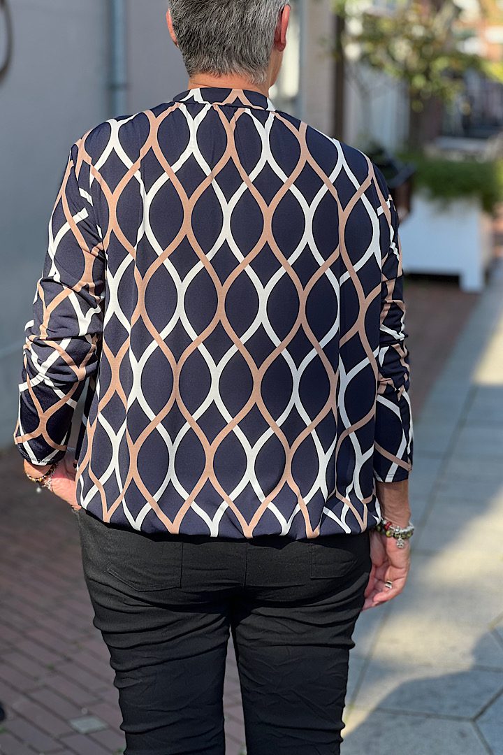 Travelstof blouse met turtleneck all-over print blauw