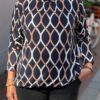 Travel blouse met turtleneck all-over print blauw