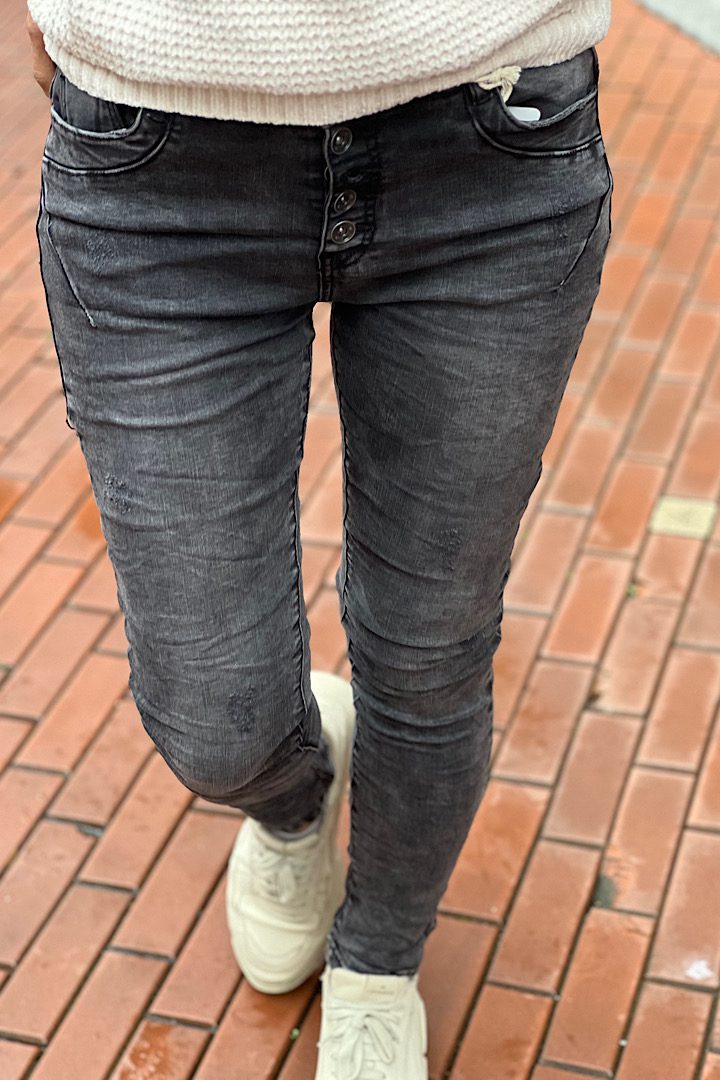 Toxik3 jeans knoopsluiting donker grijs