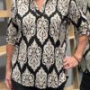 Travel blouse met print beige/zwart